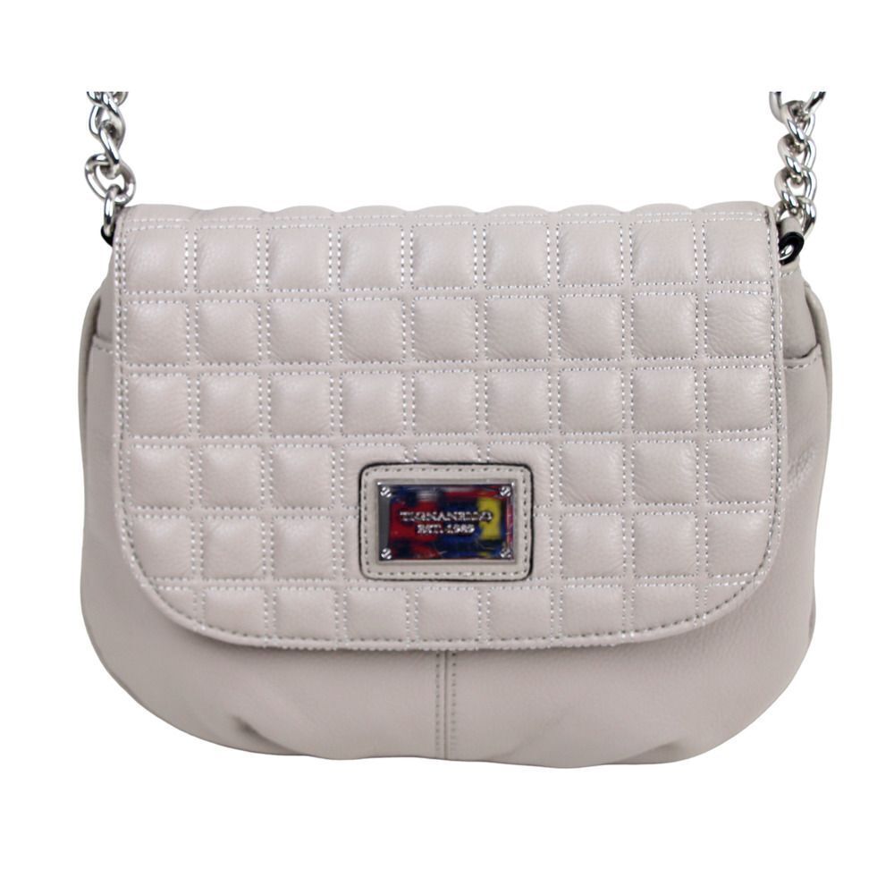 Tignanello STITCHED BEIGE GENUINE LEATHER FLAP CHAIN X-BODY SHOULDER BAG HANDBAG